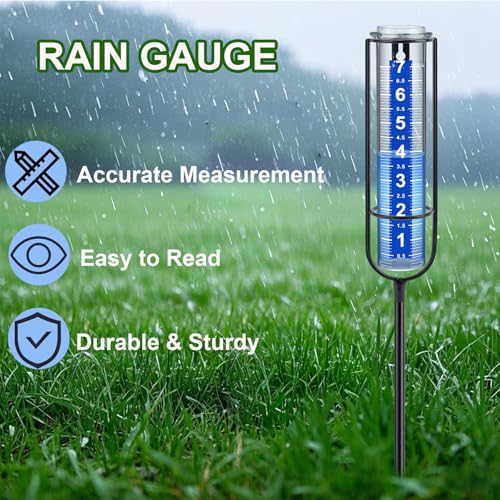 Rain Gauge Outdoor, 7" Freeze-Proof Rain Gauge Outdoor Best Rated, Large Clear White Numbers and Adjustable Height - Stylish and Practical Rain Measuring Tool for Garden, Lawn, Patio - size: 4-Section Rain gauge White