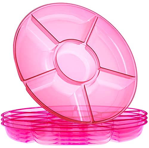 Plasticpro 6 Sectional Round Plastic Serving Tray/Platters Pink Pack of 2 - color: Pink