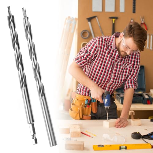 QWORK 4 Pieces 3/8 Inch Pocket Hole Drill Bit Set, 1/4 Hex & Round Shank with Depth Stop Collar for Manual Pocket Hole Guide Jig Master System
