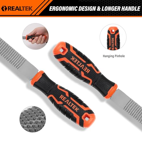 REALTEK 3Pcs Wood Rasp Files Set,Half Round/Round/Flat Files for Metal - style: Wood Files-3pc