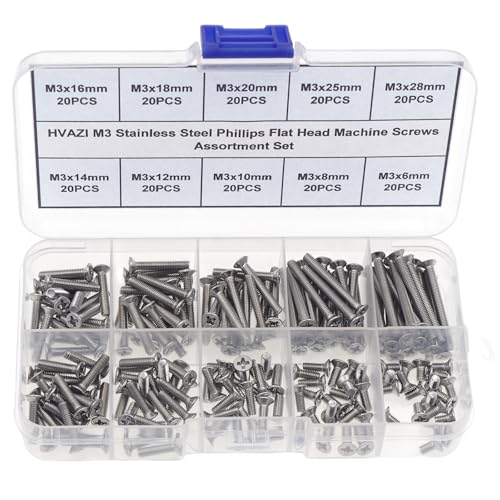 Metric M3 304 Stainless Steel Phillips Flat Head Screw Assortment Kit - size: M3