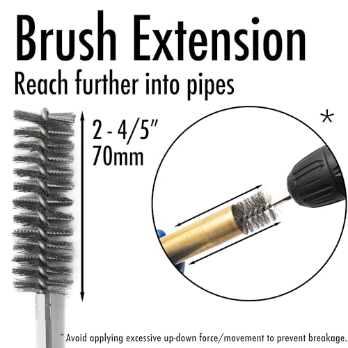 6pcs Extended Copper Tube Pipe Cleaner, 1/2” 3/4” 1” Pipe Cleaning Brush Set, Stainless Steel Wire Bore Brushes for Power Drill, 1/4 Inch Hex Shank - style: 6pcs Extended