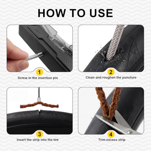 EMERK Bike Repair Tool Kit with Ratchet Wrench, 7 bits & 2 Tire Levers | Portable bike multi tool with Tubeless Tire Repair Plugs for fast repairs on road, mountain and e-bikes.