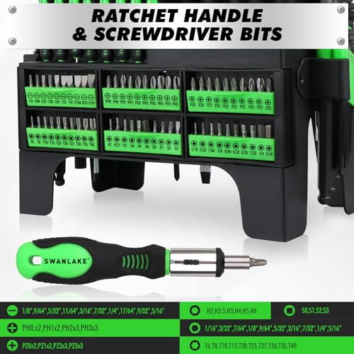 141-Piece Magnetic Screwdriver Set with Plastic Rack, Torx/Slotted/Phillips Precision Screwdrivers, SAE & Metric Hex Key Kit, Ratchet Handle & Screwdriver Bits, DIY Tools for Gift - style: 141-Piece Magnetic Screwdriver Set