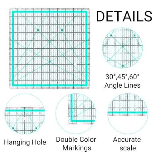 Quilting Rulers(2.5",3.5", 5", 6", 8"),5 Square Ruler Quilting Templates,Quilting Ruler Acrylic Rulers - color: Blue