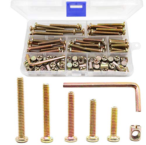 100pcs 1/4-20" Zinc Plated Hex Socket Cap Bolts Barrel Nuts Assortment Kit for Crib Baby Bed Cots Chairs