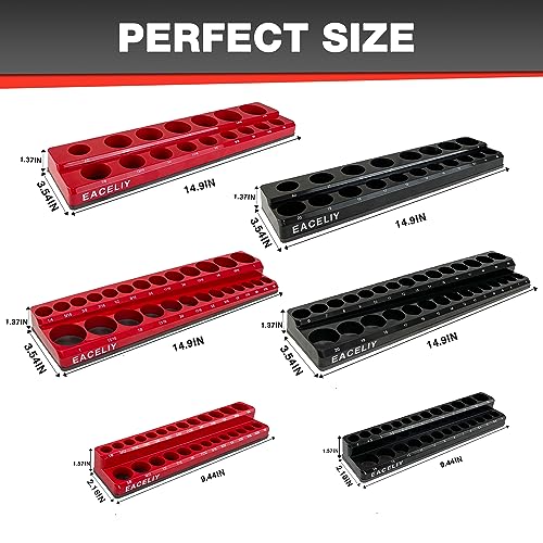 EACELIY Magnetic Socket Organizer Set, 1/2", 1/4" and 3/8" SAE & Metric Deep & Shallow Socket Holder Kit, holds 141 stanard Sockets, attaches to steel box/tool cart (sockets not included) 丨6PCS - size: 6PCS 1/2&3/8&1/4inch