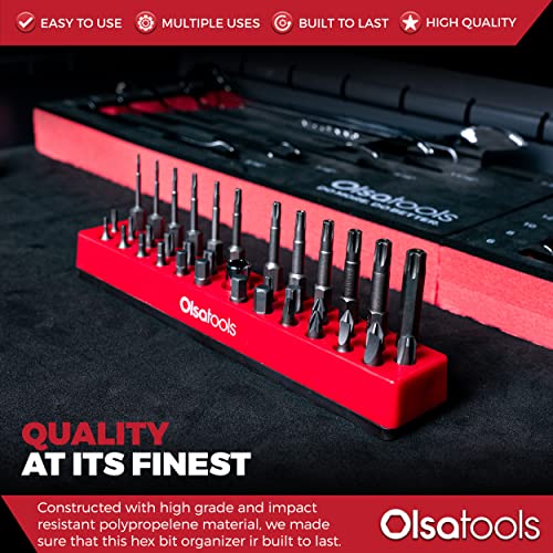 Olsa Tools Hex Bit Organizer with Magnetic Base - Professional Quality Hex Bit Holder for Specialty, Drill or Tamper Bits - Red - Part: 1001 - color: Red, size: Small - 1pc