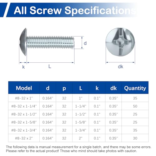 50Pcs #8-32 x 1-1/4" Knob Pull Machine Screws, Cabinet Drawer Handle Screws - size: #8-32 x 1-1/4"