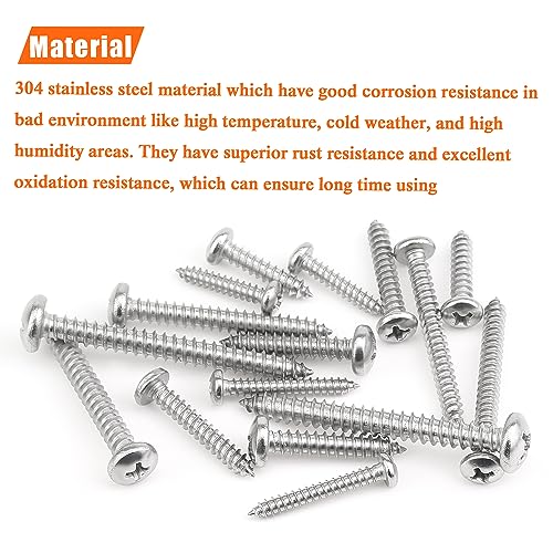 315 Pieces #6#8#10#12 Wood Screws Set, HELIFOUNER 8 Sizes Phillips Pan Head Self-Tapping Screws Assortment Kit, Phillips Pan Head Wood Screws, 304 Stainless Steel - size: #6#8#10#12