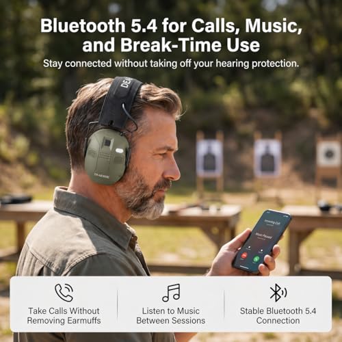 Bluetooth Shooting Ear Protection, 2-in-1 Gel Earmuffs for Glasses - color: Green