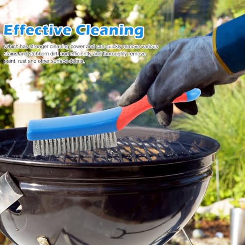 2 Pack Steel Brush for Cleaning-Heavy Duty Stainless Steel Wire Brush for Metal Rust Cleaning, Paint Scrubbing with Rubber Covered Handle
