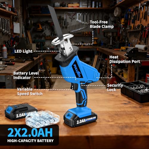 FULLYEA Reciprocating Saw Cordless, 3500SPM Variable Speed, 2x2.0Ah Battery