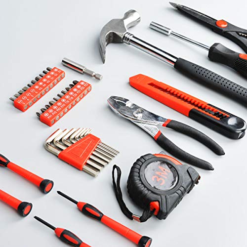 39-Piece Household Tools Kit - Small Basic Home Tool Set with Plastic Toolbox - Great for College Students, Household Use & More - color: Red
