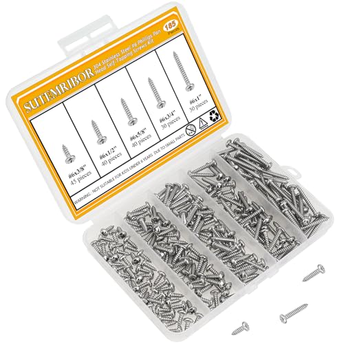 185 Pieces #6 x 3/8" 1/2" 5/8" 3/4" 1" Wood Screws Set, Phillips Pan Head #6 Self-Tapping Screws Assortment Kit, 304 Stainless Steel - size: #6, style: Phillips Pan Head