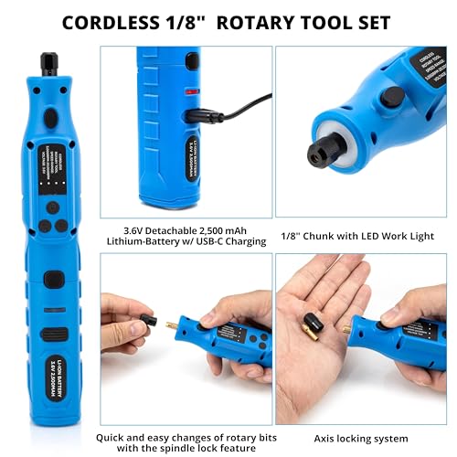 NEIKO 10581A Cordless Rotary Tool Kit, 46 Piece 3.6V Electric Engraving Pen, 1/8" Collet Rechargeable Mini Grinder, Handheld Mini Sander, 44pc Power Rotary Tools Accessory kit, Quick Change - style: Cordless Rotary Tool Kit