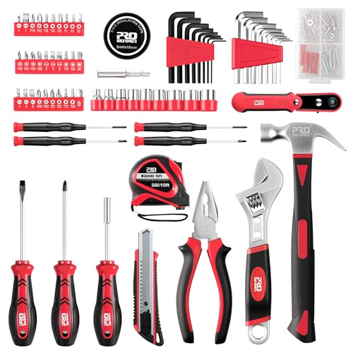 Prostormer 160-Piece Home Tool Set, Starter Tool Kit, Red - color: Red