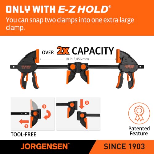 Jorgensen E-Z Hold 2-Pack 6" 800LBS Heavy Duty Woodworking Bar Clamps - size: 6 inch