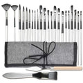 25pcs Paint Brush Set, Professional Artist Paint Brushes for Acrylic Painting, Oil, Watercolor, Gouache, with Paint Spatula and Cloth Roll - Art Supplies for Artists and Beginners