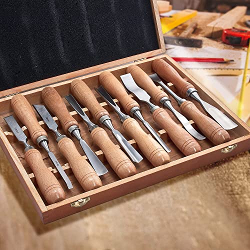 SELFIE CAT 12-Piece HSS Wood Chisel Set, Black Walnut Handles, Wood Case