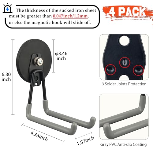 ULIBERMAGNET Magnetic Hooks,Heavy Duty Magnet Hooks,Large Manget with Hooks for Metal Cabinet Pegboard Garage Shelve Cart,4 Pack Tool Hook for Hammer Drill,Garden Tool(3.46inch/Silver) - style: 3.46INCH 4PACK Gray Large Hooks