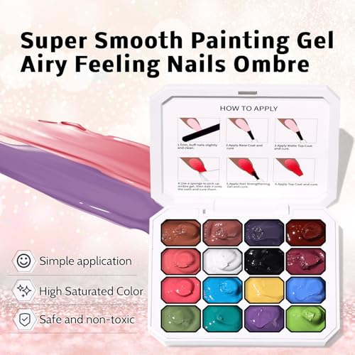 Ombre Gel Polish Palette,16Colors Pat Gel Paint Nail Art Kit Sponge Patting - color: 16 Colors B