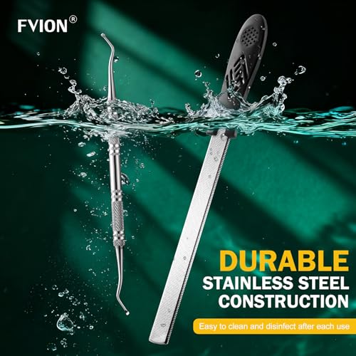 FVION Toenail File for Thick Nails and Toenail Lifter, 2pcs Stainless Steel Nail File and Ingrown Relief Set, Heavy Duty Metal Emery Board for Seniors, Men & Women Pedicure Tool (Black) - color: Black Handle