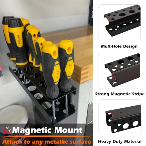 ULIBERMAGNET Magnetic Screwdriver Holder Rack,Heavy Duty Magnetic Pliers Holder,Tools Organizer Rack for Screwdriver, Plier, Shears,Magnetic Mount Tools Rack for Garage,Tool Cart,Pegboards,Workbench - style: Black Magnetic Screwdriver Rack