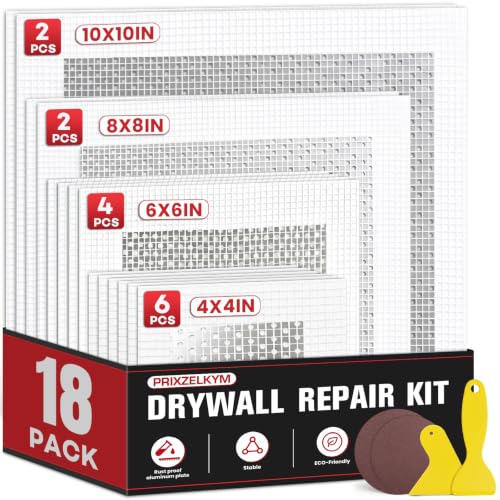 Drywall Repair Kit 18 Pack, 2/4/6/8 inch Drywall Repairs Patch, Dry Wall Patch with Scraper and Sandpaper for Drywall Repair Patch Kit - size: 18