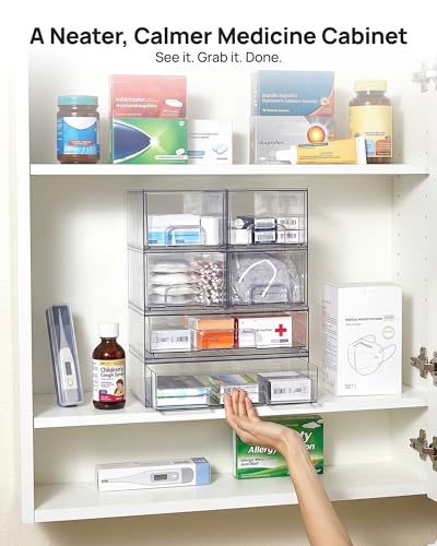 Vtopmart Clear Stackable Storage Drawers Set of 5, Plastic Organizer Bins - style: 2 Small+3 Wide