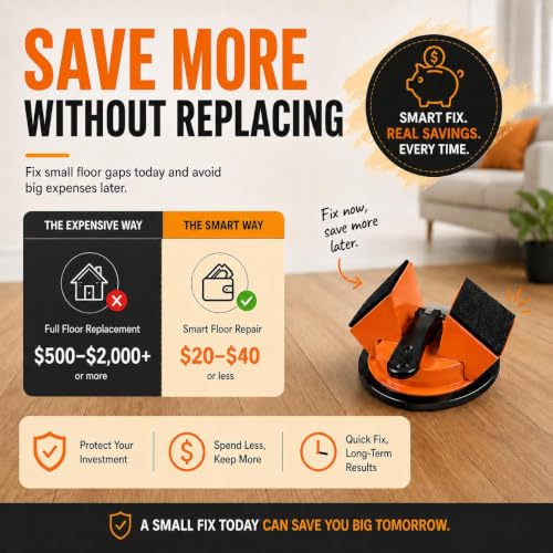 Premium Floor Gap Fixer Tool for Laminate & Vinyl Plank Flooring Heavy Duty Puller with Suction Cup 45° Iron Striking Surface Hardwood Gap Repair Filler Tool for LVP LVT Floating Floors.