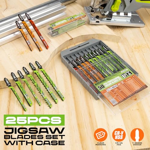 25-Piece Jigsaw Blades Set with Storage Case - size: 25pcs T119B0-T127D