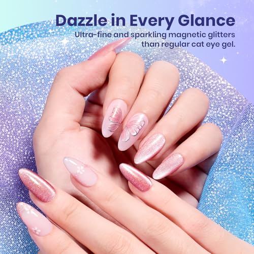 Beetles Romantic Galaxy Cat Eye Gel Nail Polish Set - 6 Colors Glitter Gel Polish Kit Pink Blue Purple Red Green Velvet Gel Magnet Soak Off UV French Nail Art Manicure Spring Summer Gift for Women - color: 0-0-0-Romantic
