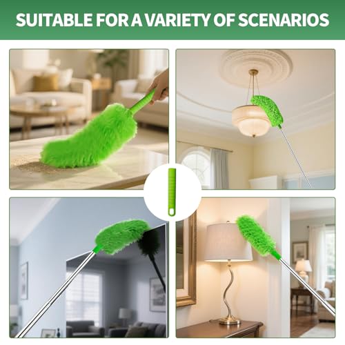 dusters for Cleaning extendable Long Handle，Webster Cobweb Duster with Extension Pole，Spider Web Remover Brush with Pole，Outdoor Web Cleaner Outside for use on Ceilings, cabinets, Walls, Light - color: Green