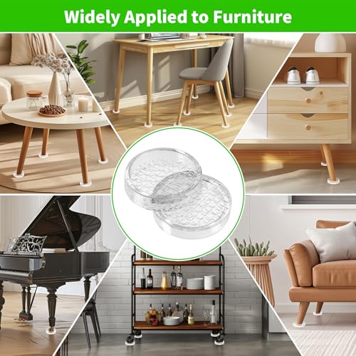 1.6"x1.6" Round Rubber Furniture Caster Cups, 12 PCS Chair Coasters for Carpet - Clear Non Slip Furniture Pads with Grip, Carpet Protector for Furniture Legs - Protect Any Flooring | Clear Carpet Protector for Furniture Legs, Non Slip Furniture Pads for H