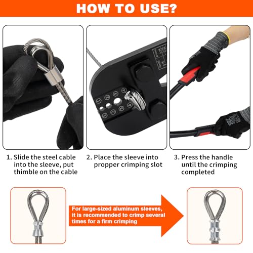 Sanuke Wire Rope Crimping Tool Kit, 3/64"-1/8" Steel Cable Swaging Tool