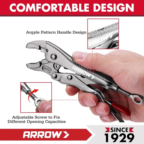 ARROW 5" Curved Jaw Locking Pliers with Screw Extractor | CR-MO Steel Pliers, Adjustable Screw, One-Hand Release, Anti-Slip Handle - size: 5 inch
