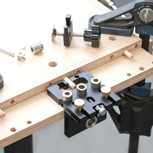 Updated 3 in 1 Woodworking Doweling Jig Kit, Adjustable Woodworking Drilling Locator Puncher Tools, Pocket Hole Jig Drilling Guide Puncher Locator Carpentry Tools (For 15mm Dowel)