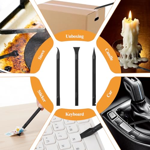 6 Pcs Plastic Putty Knife Scraper and 6 Pcs Flexible Carbon Fiber Plastic Scraper Tool, Non Scratch Scrapers Tool for Tight Spaces Label Scrapers Pen Shaped for Car Cleaning, Small Crevices, Drywall