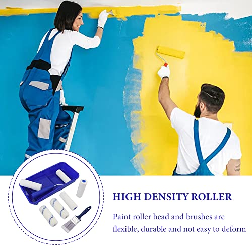 Household Mini Paint Roller Kit, 4 Sponge Paint-Roller-Head + 2 Fabric Roller-Head +1 Plastic Paint Tray + 1 Roller Handle +1 Pant Brush fits Home Painting & Smaller DIY Projects(Color:Blue)
