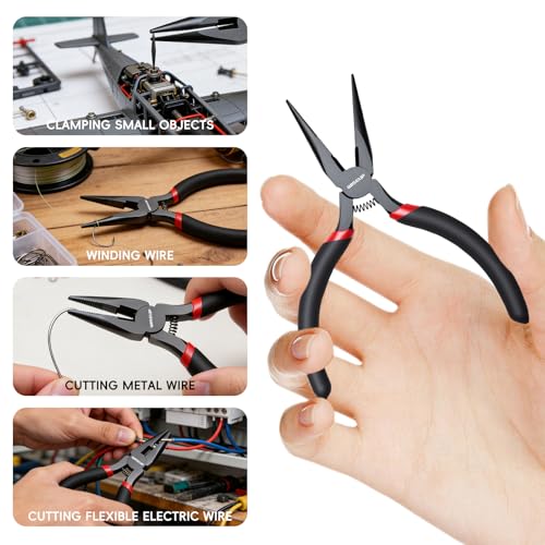 WISEUP 5" Mini Needle Nose Pliers Set，5-Piece Small Long Nose Pliers