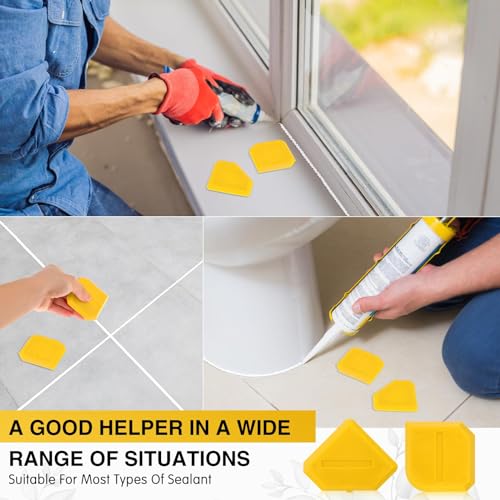 Outus 2 Pieces Caulking Tool Set Silicone Sealant Grout Tool for Kitchen Bathroom Floor Sealant Sealing(Yellow) - color: Yellow