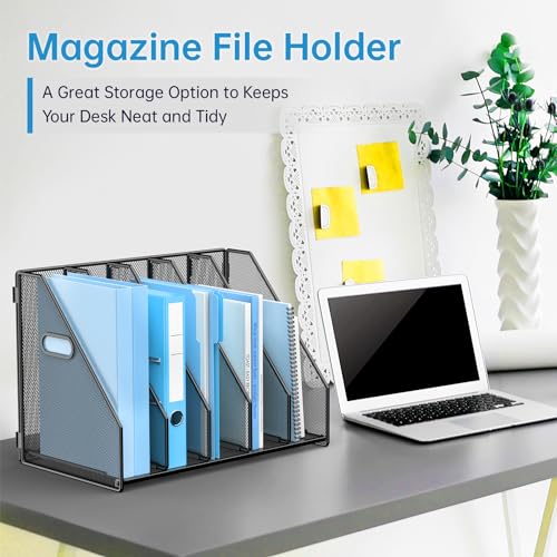 MINDEPOT Desk File Organizer Folder Holder with 5 Vertical for Office Black - color: Black