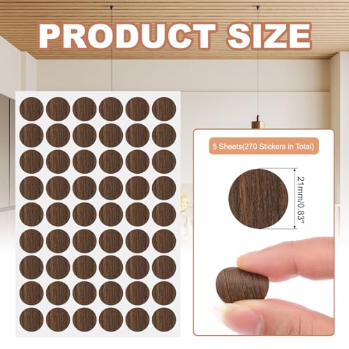 PATIKIL 270 Pieces Screw Hole Stickers, 5 Sheet Self-Adhesive Waterproof PVC Wood Grain Sticker for Screw Holes Wall Cabinets Desk Repairing, Embossed Black Walnut, 21mm/0.83 Inch - color: Embossed Black Walnut
