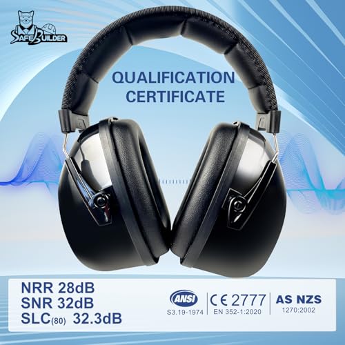SAFEBUILDER Ear Protection Ear muffs Noise Reduction NRR 28dB Adjustable Hearing Protection for Working Mowing SK-06P - color: Black