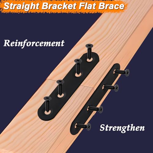 JULIHTU 16 Pack Black Flat Bracket 3 inch Straight Brace - color: Black, size: 16 Pcs / 3 x 0.63 in