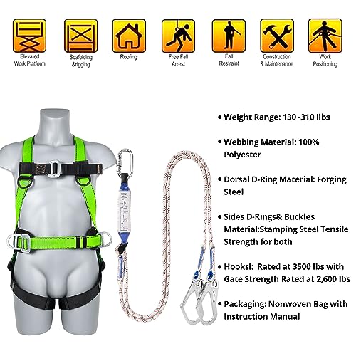 TT TRSMIMA Safety Harness Fall Protection Kit: Roofing Harness for Work - style: Green