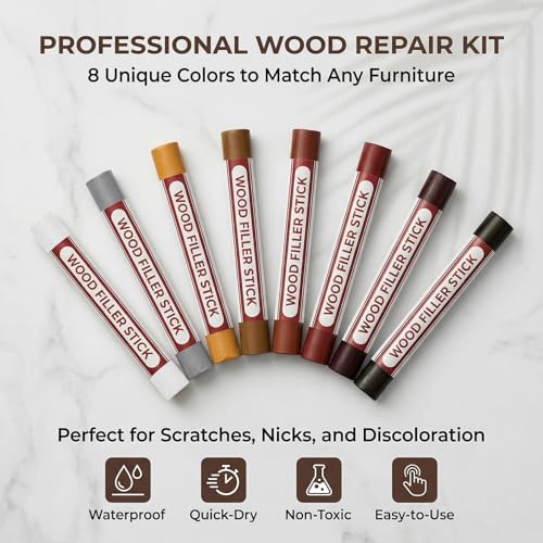 RAINFLOW Wood Filler Sticks Repair Kit - 8 Colors Furniture Scratch Repair