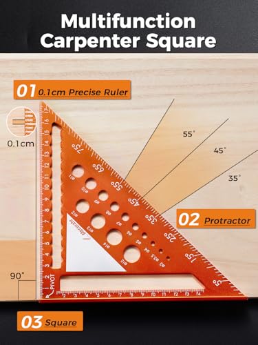 Mecurate 18cm Metric Rafter Square with Drill Gauges & 2-in-1 Pencil - size: 7 Inch
