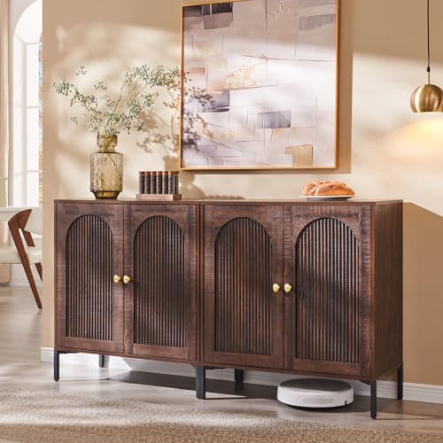 IFGET 61.75" W Modern Arched Sideboard Buffet Cabinet with Storage, Brown - color: Brown, size: 2 Pieces